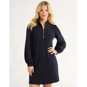 Free Assembly Women's L  Half Zip Long Sleeve Darkest Navy Mini Dress Size L